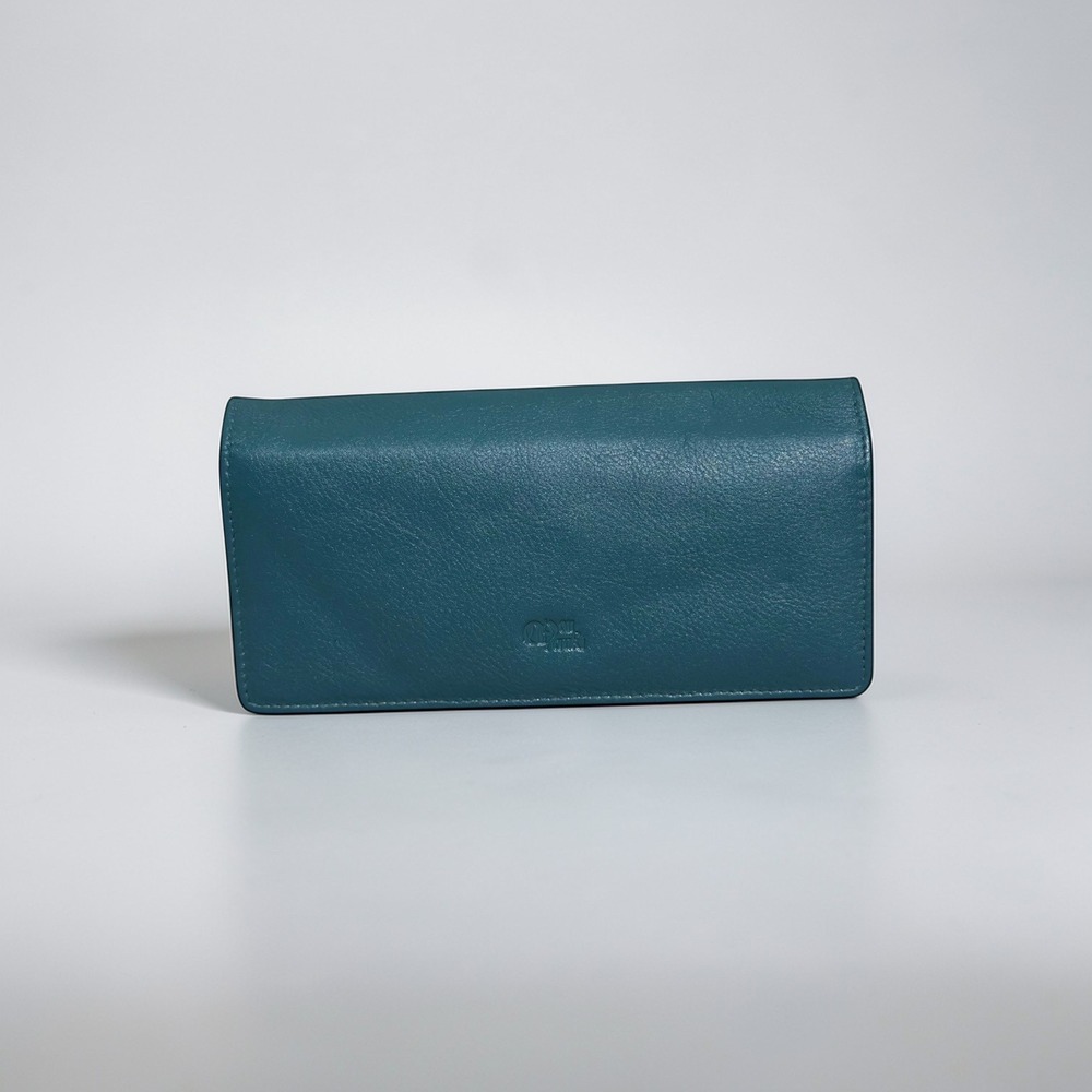 Mou Meraki Teal Continental Wallet Floral Lining Snap RFID Leather Safe NEW